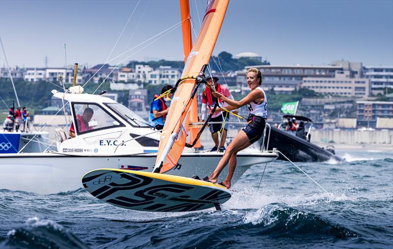 Emma Wilson (GBR) in the Women's RS:X on Tokyo 2020 Olympic Sailing Competition Day 2 photo copyright Sailing Energy / World Sailing taken at  and featuring the RS:X class
