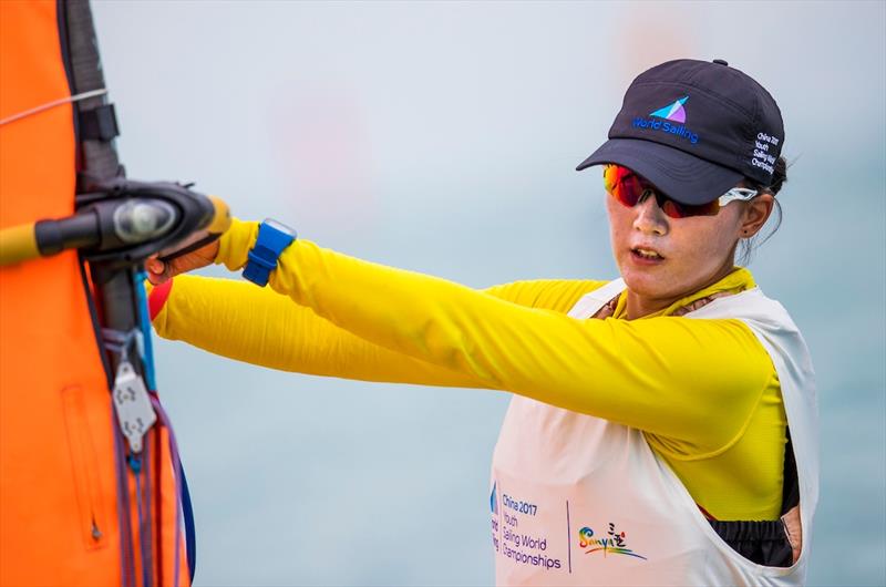 Ting Yu of China leads the RSX Girls fleet - photo © Tomas Moya / Sailing Energy / World Sailing
