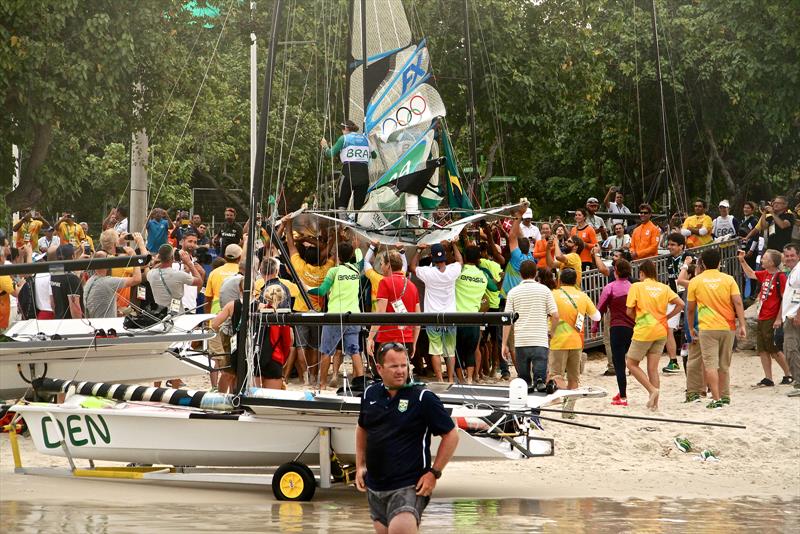 Botafogo Bay: The Beach in Rio was less than a few minutes walk to the sailing venue, however on the water the wind was fickle with big shifts in the early days of the 2016 Olympic regatta photo copyright Richard Gladwell taken at  and featuring the RS:X class