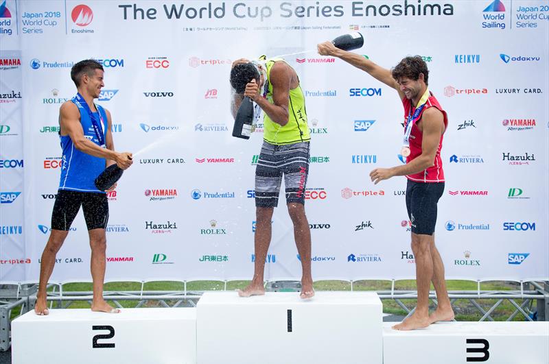 Men's RS:X podium at the Sailing World Cup, Enoshima photo copyright Jesus Renedo / Sailing Energy / World Sailing taken at  and featuring the RS:X class