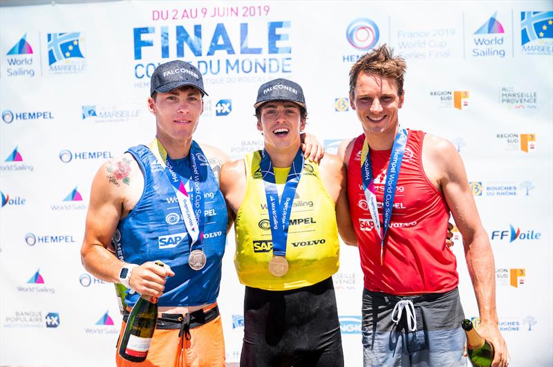 Windsurfing men's winners podium at the Hempel World Cup Series Final in Marseille photo copyright Sailing Energy / World Sailing taken at  and featuring the RS:X class