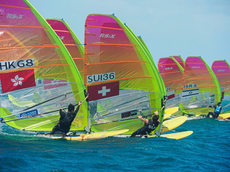 Men's blue fleet - 2020 RS:X Windsurfing World Championships, day 2 photo copyright Caitlin Baxter taken at Sorrento Sailing Couta Boat Club and featuring the RS:X class