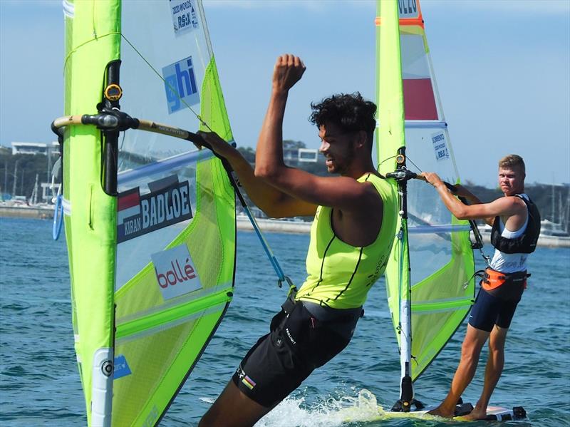 Kiran Badloe NED - GOLD medal 2, Radoslaw Furmanski POL - 2020 RS:X Windsurfing World Championships photo copyright Caitlin Baxter taken at Sorrento Sailing Couta Boat Club and featuring the RS:X class