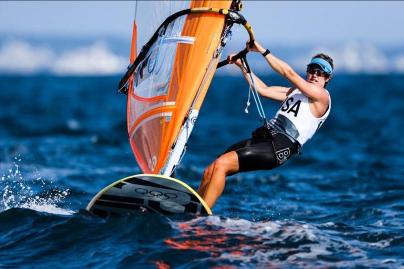 Women's RS:X athlete Farrah Hall (Annapolis, MD) making her way up the course in race 2 of 3 today photo copyright Sailing Energy / US Sailing taken at  and featuring the RS:X class