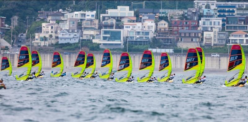 Men's RS:X athlete Pedro Pascual (Miami, Fla.) just off the starting line, fifth from the right photo copyright Sailing Energy / US Sailing taken at  and featuring the RS:X class