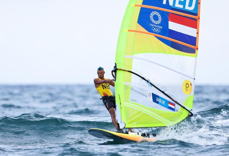 Kiran Badloe (NED) on Tokyo 2020 Olympic Sailing Competition Day 5 photo copyright Sailing Energy / World Sailing taken at  and featuring the RS:X class