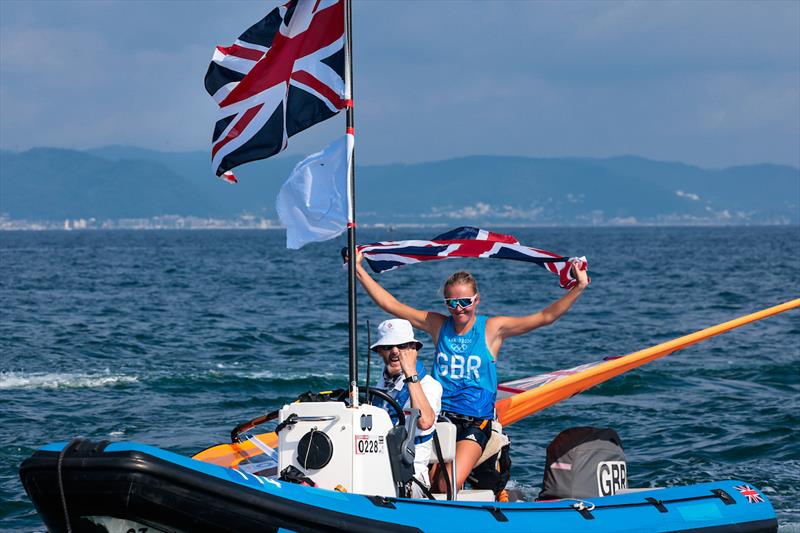Emma Wilson wins bronze for Team GB in the women's windsurfer at the Tokyo 2020 Olympic Sailing Competition photo copyright Sailing Energy / World Sailing taken at  and featuring the RS:X class