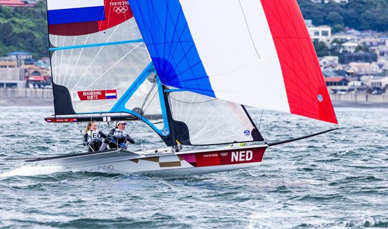 Annemiek Bekkering and Annette Duetz (NED) on day 7 of the Tokyo 2020 Olympic Sailing Competition - photo © Sailing Energy / World Sailing