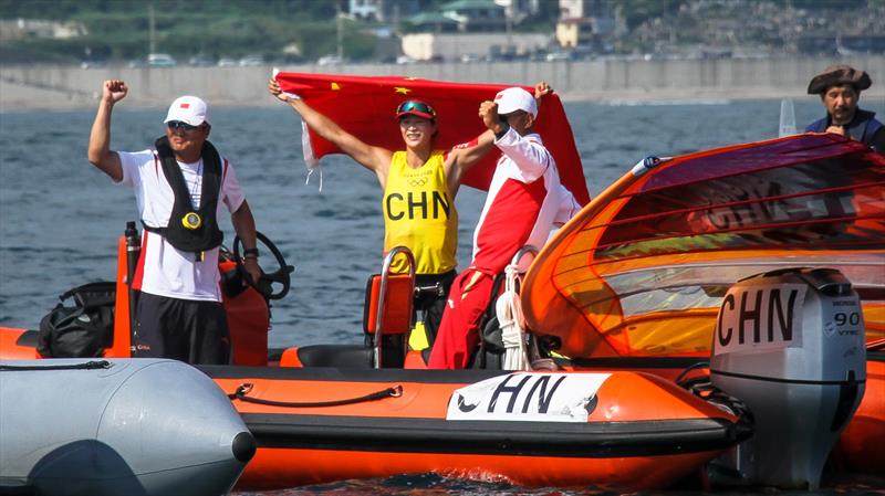 Yunxiu Lu (CHN) - Gold medalist RS:X - Tokyo2020 - Day 7- July, 31, - Enoshima, Japan photo copyright Richard Gladwell - Sail-World.com/nz taken at  and featuring the RS:X class