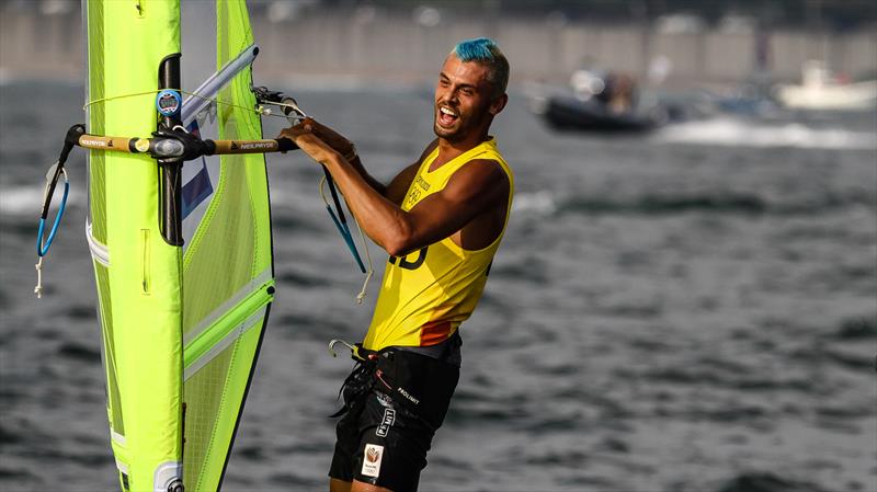 Kiran Badloe (NED) winner Mens RS:X - Tokyo2020 - Day 7- July, 31, - Enoshima, Japan photo copyright Richard Gladwell - Sail-World.com/nz taken at  and featuring the RS:X class