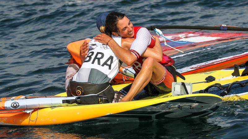 It's over - RS:X Womens post Medal Race - Tokyo2020 - Day 7- July, 31, - Enoshima, Japan photo copyright Richard Gladwell - Sail-World.com/nz taken at  and featuring the RS:X class