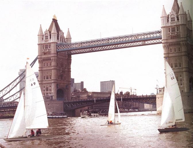 1976 Punts at Tower Bridge - photo © Norfolk Punt Club Archives