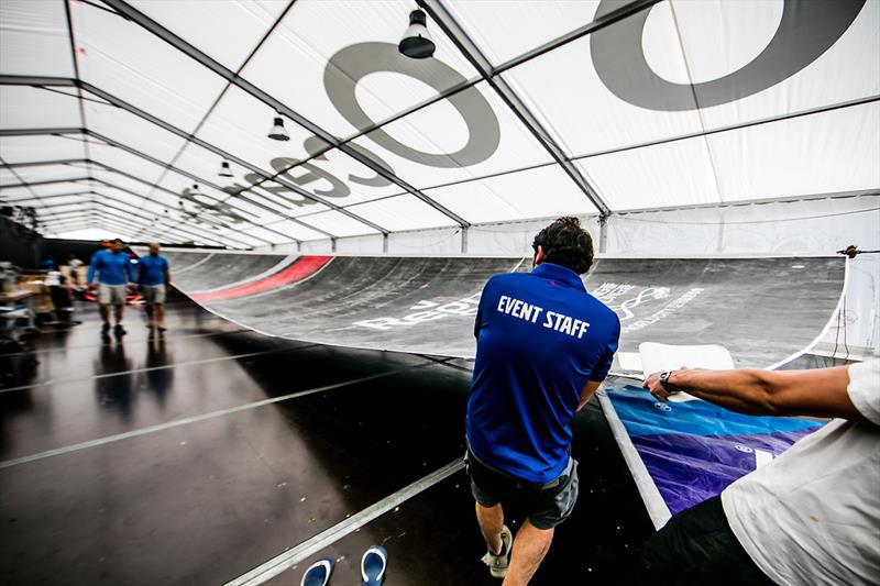 TheBoatYard team at work on sails during the Volvo Ocean Race photo copyright Jesus Renedo / Volvo Ocean Race taken at  and featuring the  class