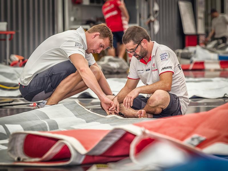 TheBoatYard team at work on sails during the Volvo Ocean Race - photo © Ainhoa Sanchez / Volvo Ocean Race