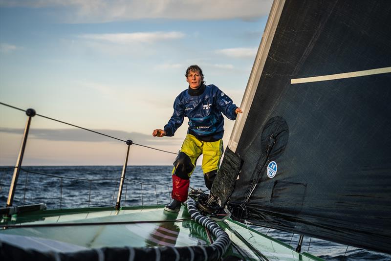 The Ocean Race 2022-23 Leg 3 Day 32 onboard Team Holcim - PRB. A graceful Abby Ehler on the bow - photo © The Ocean Race