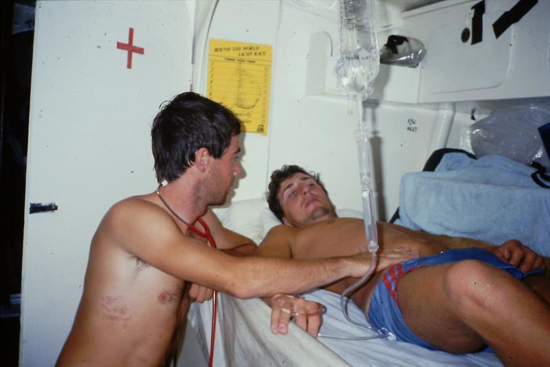 Philip attended crew mate Alan Bruce who was suffering from suspected appendicitis on leg one. He was treated with IV antibiotics so Philip avoided performing surgery at sea (1985-86 Race ) - photo © Philip McDonald