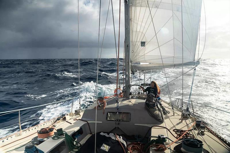 Marie Tabarly at the helm of Pen Duick VI OGR 2023 Flyer Class Entry  photo copyright Martin Keruzoré taken at  and featuring the Ocean Globe Race class