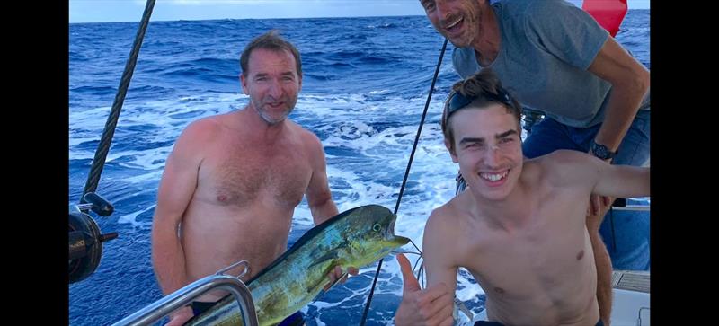 Fish for dinner, again. Mathias crossed the Atlantic with his father Emeric when he was 18 years old, inspiring him to apply for the OGR - Ocean Globe Race - photo © Mathias Lestienne