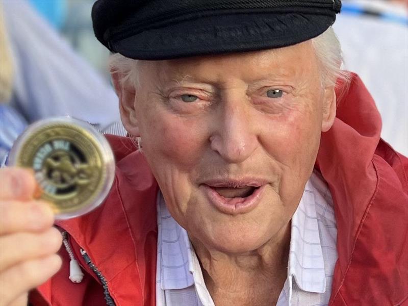 Andrew Whitfield, British Soldier Whitbread Veteran, delighted to receive his much sought after OGR/Whitbread anniversary gold coin - photo © Aïda Valceanu / OGR2023