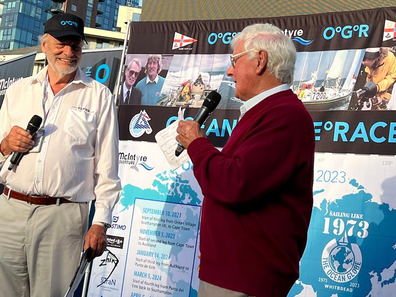 So many stories to tell – Barry Pickthall and Sir Chay Blyth catching up on old times photo copyright Aïda Valceanu / OGR2023 taken at  and featuring the Ocean Globe Race class