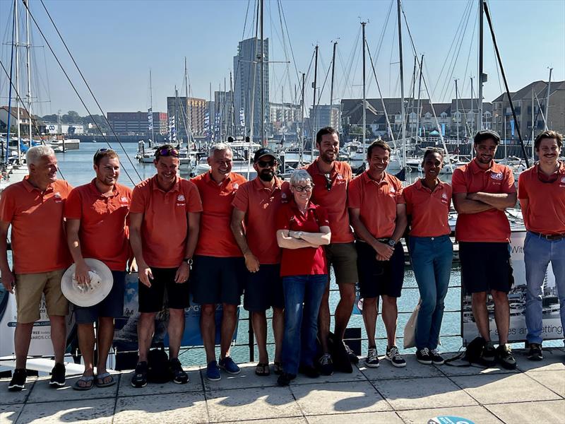 McIntyre Ocean Globe Race 2023 - Members of the Neptune crew, accompanied by Tracy Edwards, are captured on the pontoons of the Race Village in Southampton, just two days prior to the race's kickoff photo copyright Aïda Valceanu / OGR2023 taken at  and featuring the Ocean Globe Race class