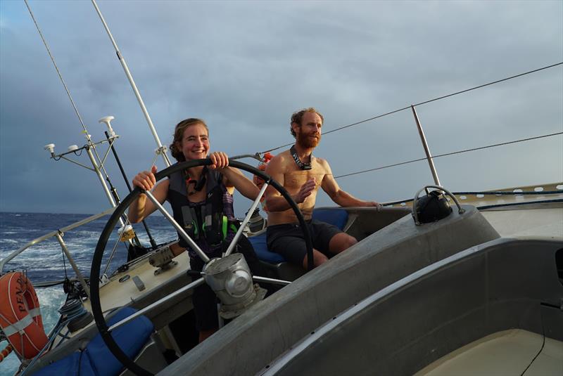 Why wouldn't they be happy? The crew of Pen Duick VI clearly enjoy being ahead of the pack! photo copyright Team Pen Duick VI / OGR2023 taken at  and featuring the Ocean Globe Race class