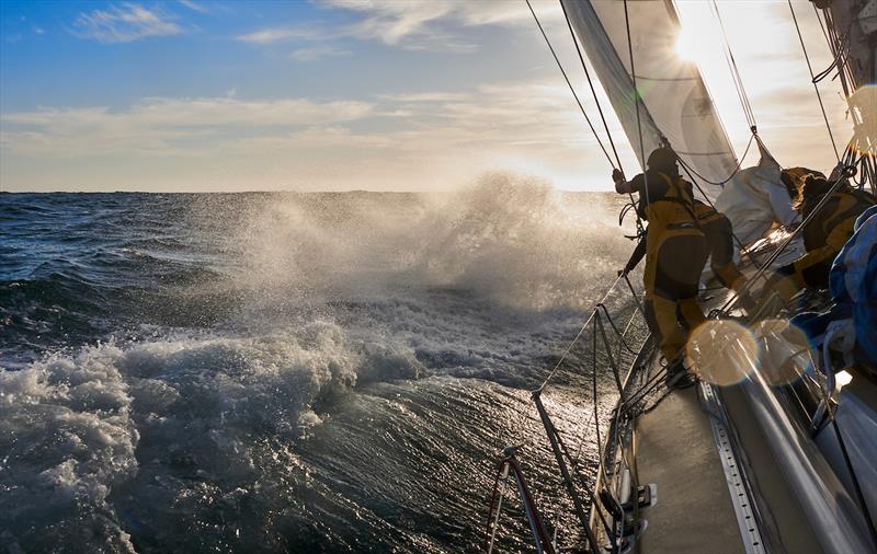 2023 McIntyre Ocean Globe Race - Beating upwind is proving challenging for all the crews – but at least they feel they're moving. Translated 9 continues their battle with Pen Duick VI for the No1 spot in IRC rating - photo © Luca Butto / Translated 9