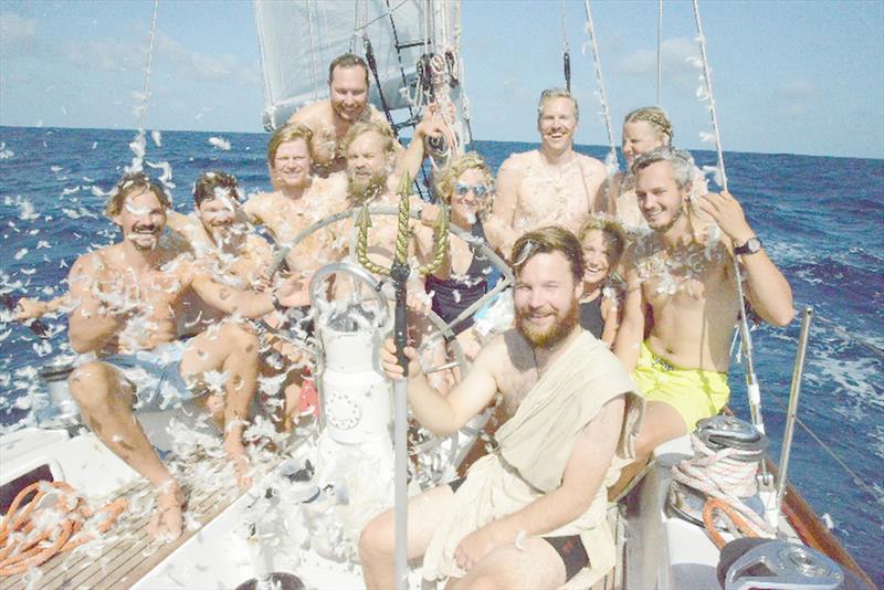 McIntyre Ocean Globe Race - The Finnish crew onboard Galiana With Secure FI (06) are never ones to let an opportunity to dress up, or down, pass them by. Ten crew were transformed from Pollywogs to Shellbacks in the traditional equator crossing ceremony - photo © Team Galiana WithSecure / OGR2023