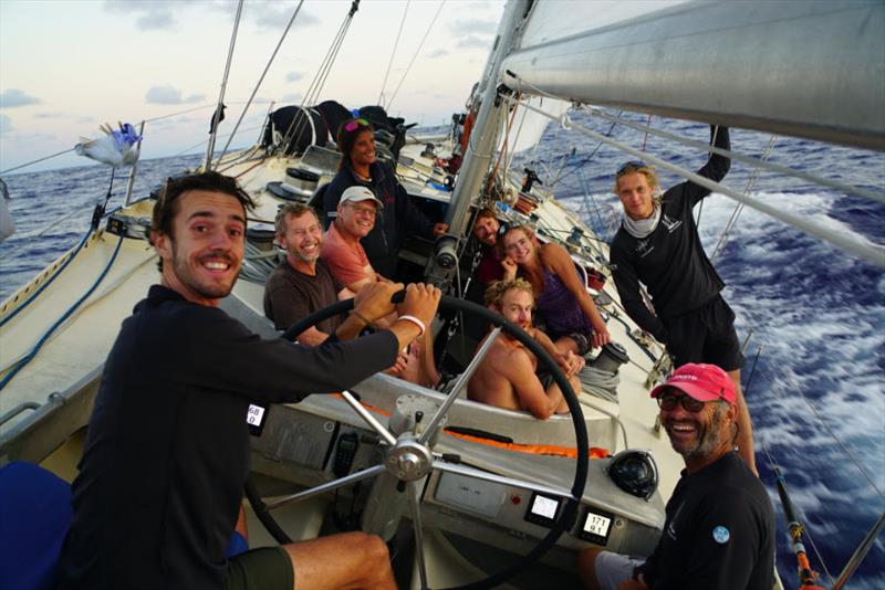 Happy Days for the French onboard Pen Duick VI – then they lost the rugby and the lead. McIntyre OCEAN GLOBE 2023 photo copyright OGR 2023 / Pen Duick VI taken at  and featuring the Ocean Globe Race class