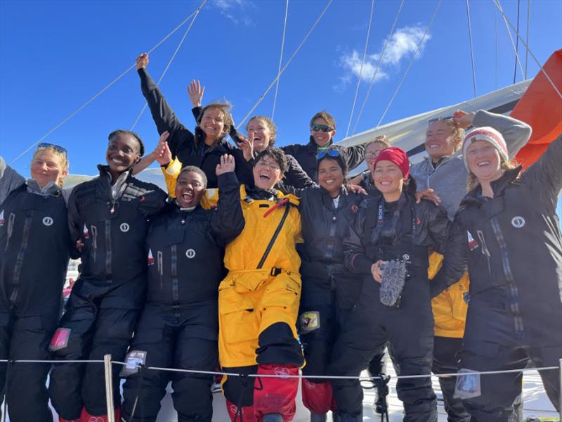 The Maiden Crew cheered on by their many supporters in Cape Town after 41 days of racing - photo © OGR2023 / Jacqueline Kavanagh