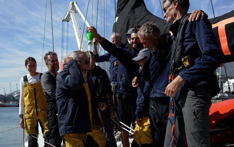 Skipper Campbell celebrates in style with OGR champagne - photo © OGR 2023 / Rob Havill