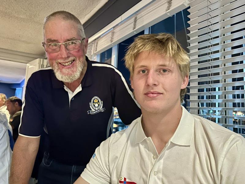 Outlaw Skipper Campbell Mackie, the oldest sailor in the OGR at 73 with Ryder Ellis, the youngest sailor at 17, who is still waiting for his yacht Explorer AU (28) to arrive - 2023 Ocean Globe Race - photo © Rob Havill / OGR2023