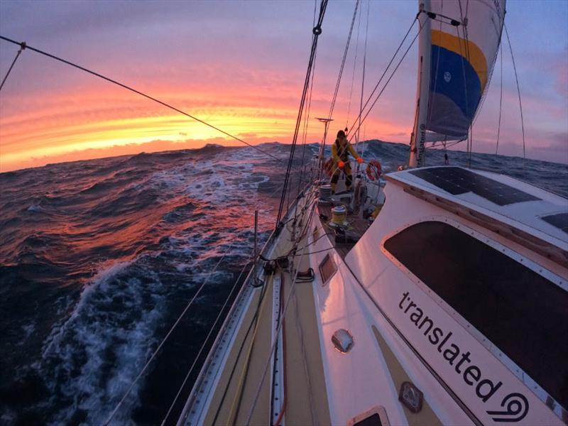 No time to look at the sunset for Translated 9 when you're holding on to No1 in IRC rankings photo copyright OGR2023 / Translated 9 taken at  and featuring the Ocean Globe Race class