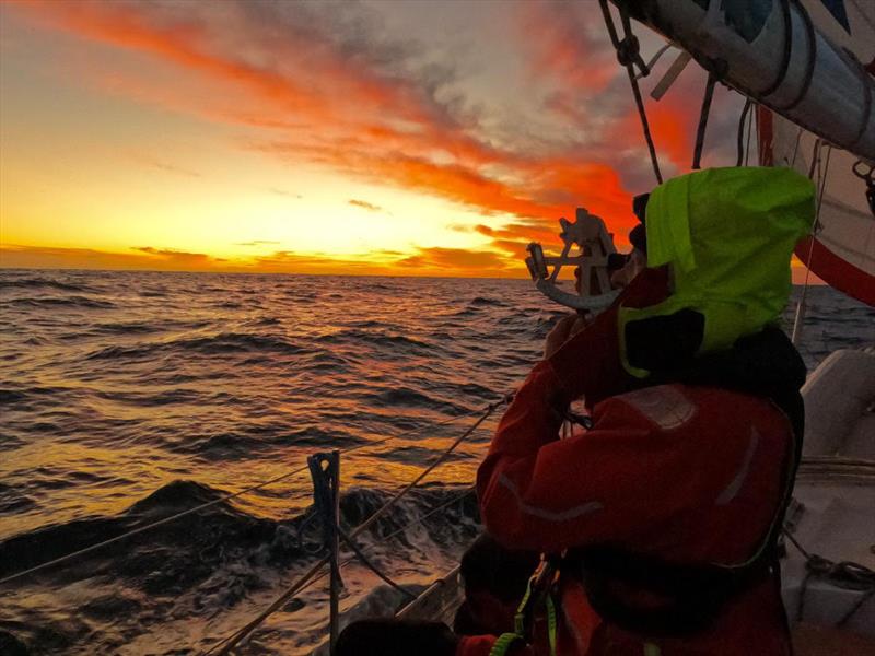 Jill on Explorer snatches a Venus sight at sunrise. Hopefully not the calm before the storm photo copyright OGR2023 / Explorer taken at  and featuring the Ocean Globe Race class