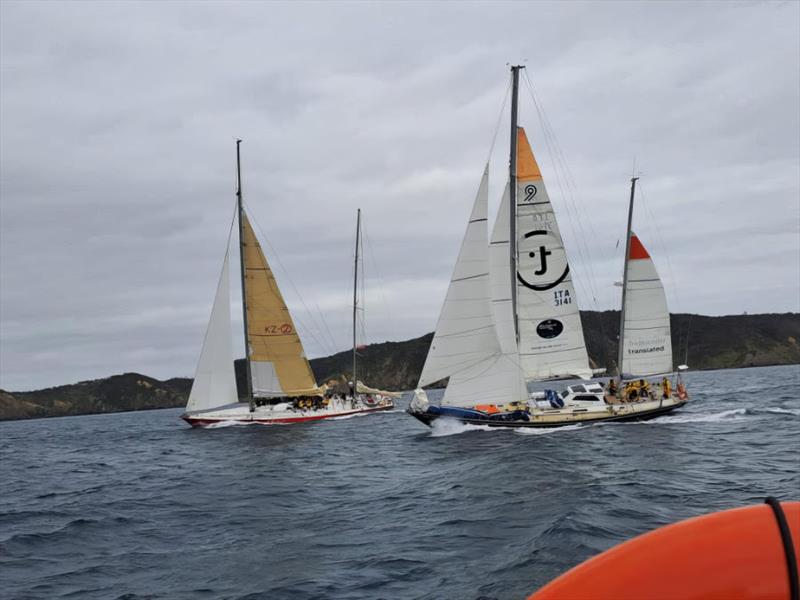 Steinlager II the winner of the 1989 Whitbread when skippered by the legend Sir Peter Blake sailed out to welcome in Translated 9. Steinlager II and Lion New Zealand will be docked in Jellicoe Harbour from December 18th - photo © New Zealand Sailing Trust