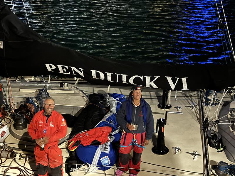 Skipper of Pen Duick VI Marie Tabarly and Navigator Philippe Péché waiting patiently in the quarantine area in Jellicoe Harbour after arriving in Auckland. All yachts are required to be checked for prohibited goods, insects and pets! - photo © OGR2023/ Aida Valceanu