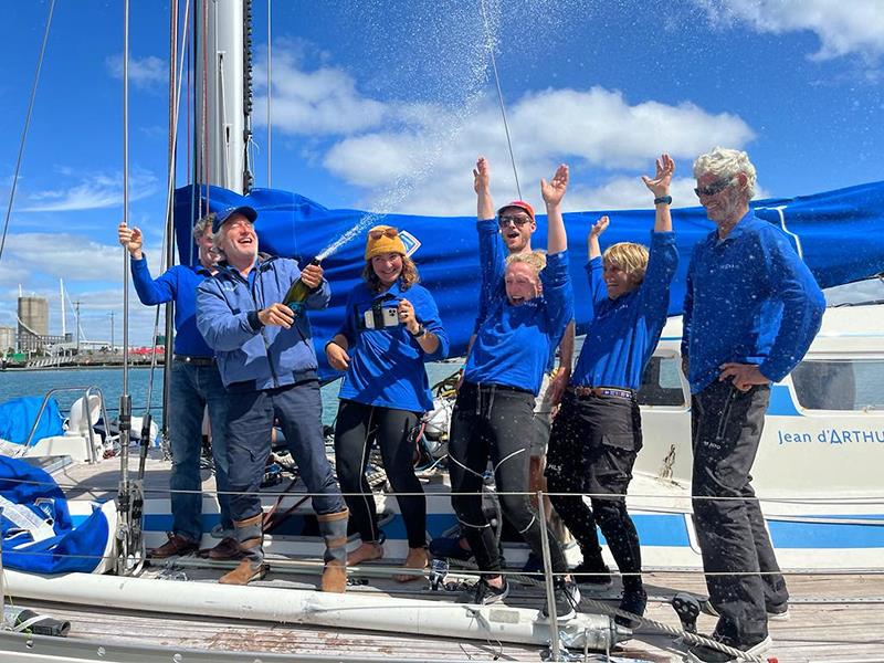 Vineyard owner Jean d'Arthuys was VERY impressed with the limited edition OGR champagne offered on arrival – served warm, of course, in keeping with the tradition of the race photo copyright OGR 2023 / Jacqueline Kavanagh taken at  and featuring the Ocean Globe Race class