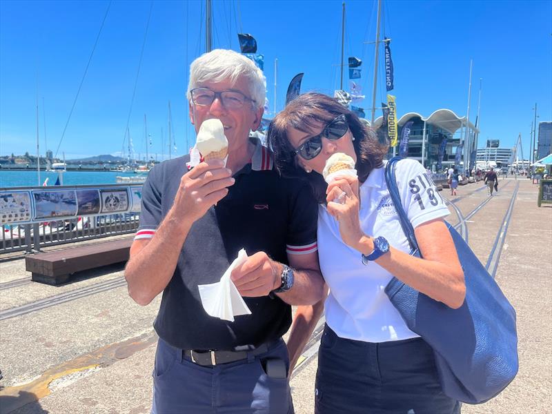Evrika skipper Dominique and Mirabelle enjoying a traditional ice cream in Jellicoe Harbour - photo © OGR2023 / Jacqueline Kavanagh