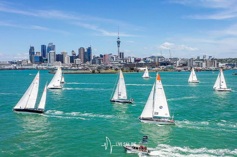 Spectacular blue skies in Auckland Harbour for the start of the Ocean Globe Race Leg 3 – Auckland to Punta del Este photo copyright Live Sail Die taken at  and featuring the Ocean Globe Race class