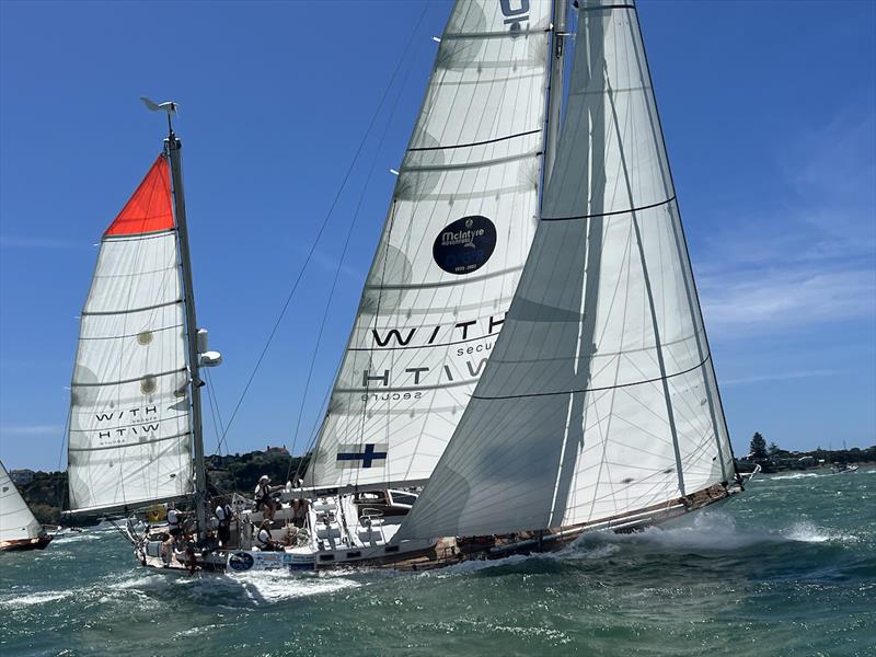 Galiana WithSecure, the oldest yacht in the fleet, keeping up with the ‘young ones' at the race start - photo © OGR2023 / Terry Kavanagh