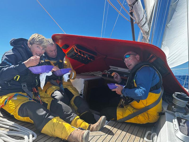 Crew of Outlaw fuelling up in preparation for keeping up with Evrika photo copyright OGR2023 / Outlaw / Spirit of Adelaide taken at  and featuring the Ocean Globe Race class