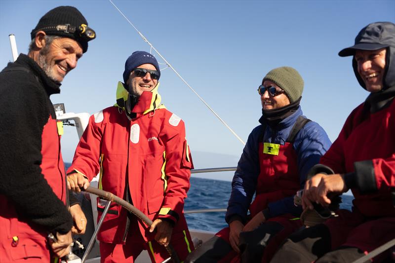 The crew of Triana taking a few minutes out to no doubt discuss tactics – there's a reason why they are second in IRC after all! - photo © Triana / Margault Demasles / OGR2023-24