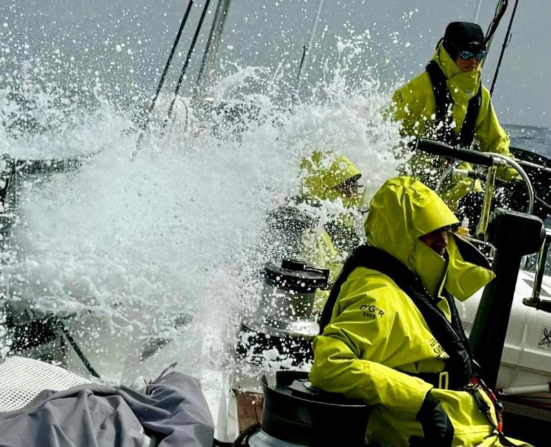 The crew of Spirit of Helsinki experiencing first-hand the pleasures of the bigger winds and seas they've been looking forward to! - photo © Spirit of Helsinki / OGR2023