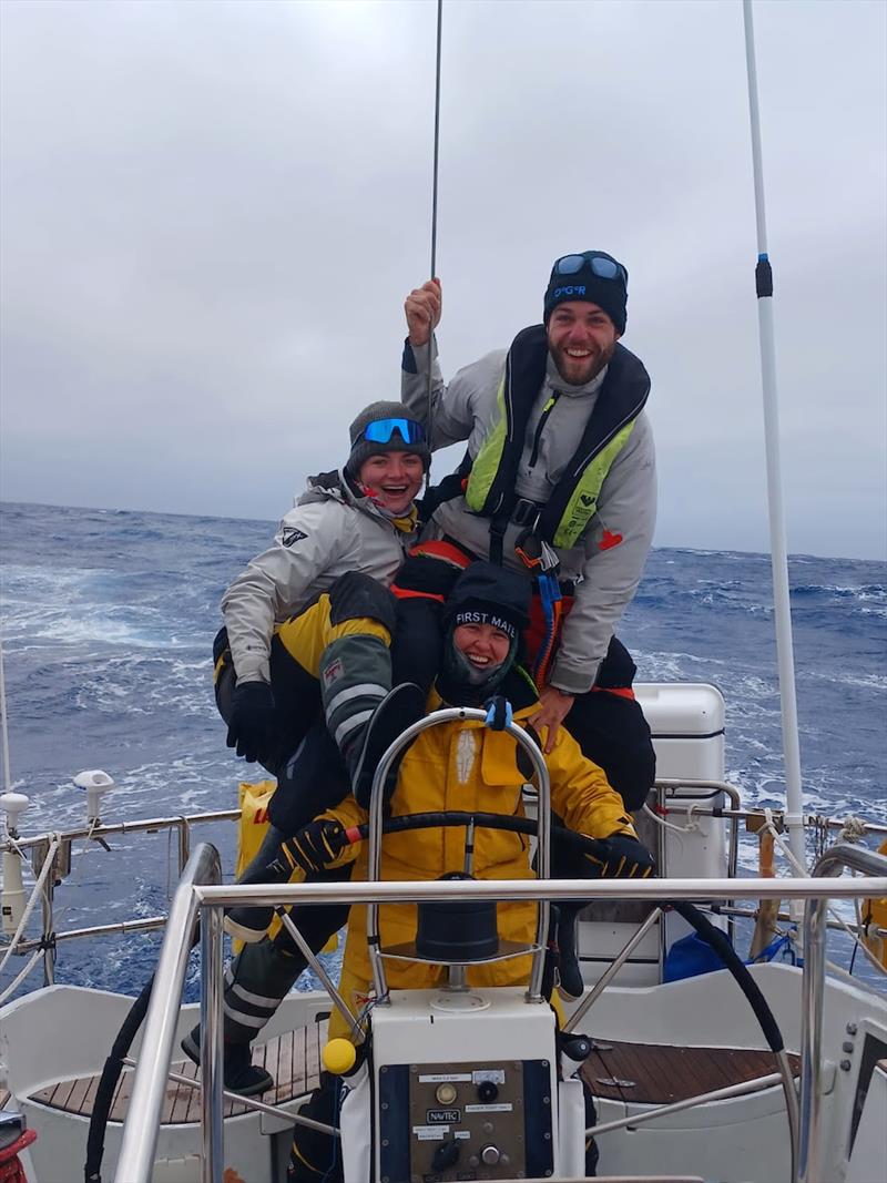 The crew of Sterna chose a different helming position for Cape Horn photo copyright Sterna / OGR2023 taken at  and featuring the Ocean Globe Race class