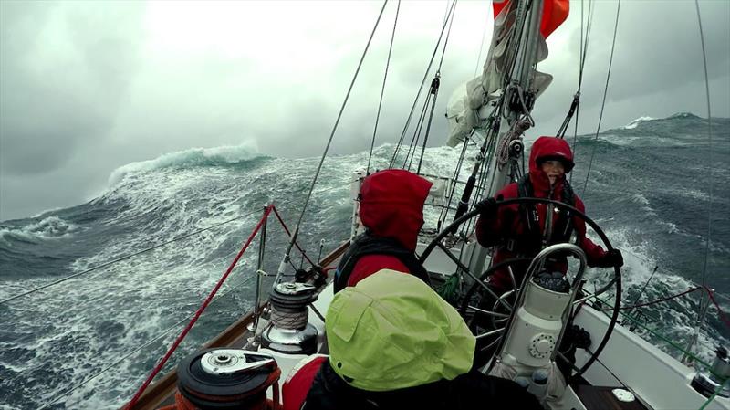 Crew onboard Galiana WithSeure Kaisla Jacoby in full control surfing the waves during the 50-60 kn gale this week - photo © Team Galiana WithSecure / OGR2023