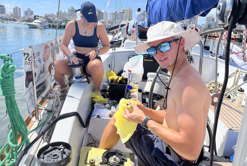 The work is never ending if you want to keep your boat looking as shiny as Galiana WithSecure - photo © Jacqueline Kavanagh / OGR2023