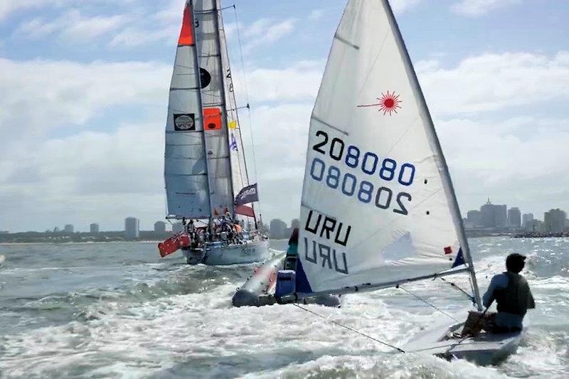 Stephano‘s sister, also a champion ILKA SAILOR sailed well offshore in the 2.5m swells onboard her ILKA to meet Explorer and escort them in photo copyright Rob Havill / OGR2023 taken at Yacht Club Punta del Este and featuring the Ocean Globe Race class