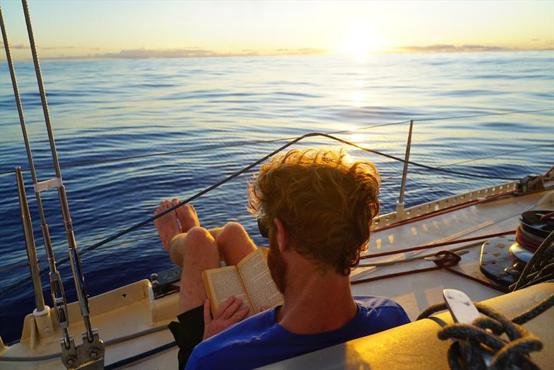 Pen Duick VI First Mate Tom Napper busy ensuring they remain 1st in line honours!! photo copyright OGR2023 / Pen Duick VI taken at  and featuring the Ocean Globe Race class