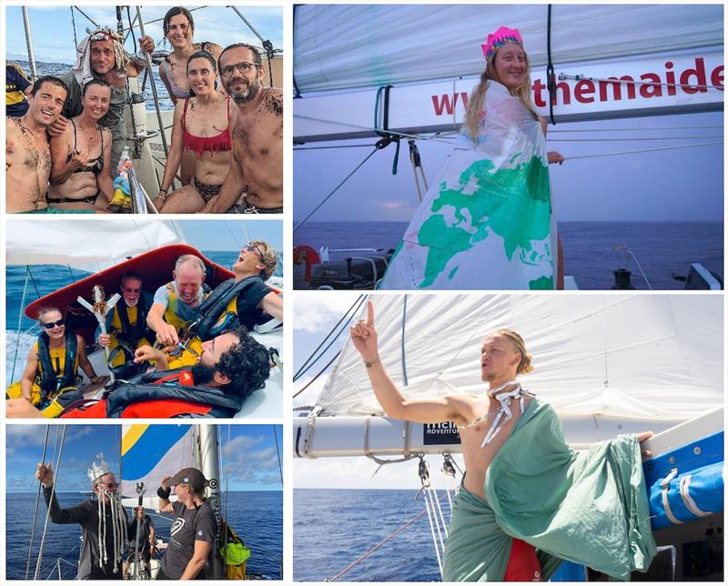 Different equator celebrations across the fleet! Visits from Neptune and an initiation ceremony for first-time crossers is a long-held sailing tradition when sailors are ‘transformed' from a ‘Pollywog' into a ‘Shellback' - photo © White Shadow / Outlaw / Translated9 / Maiden / Triana / OGR2023