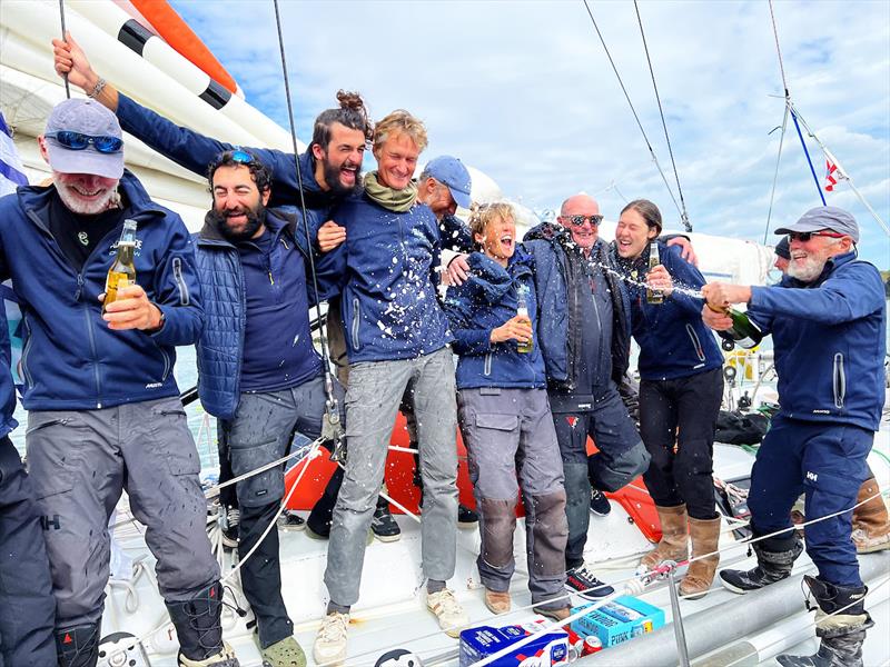 Champagne Shower Time - Ocean Globe Race photo copyright Don McIntyre / OGR2023 taken at Royal Yacht Squadron and featuring the Ocean Globe Race class